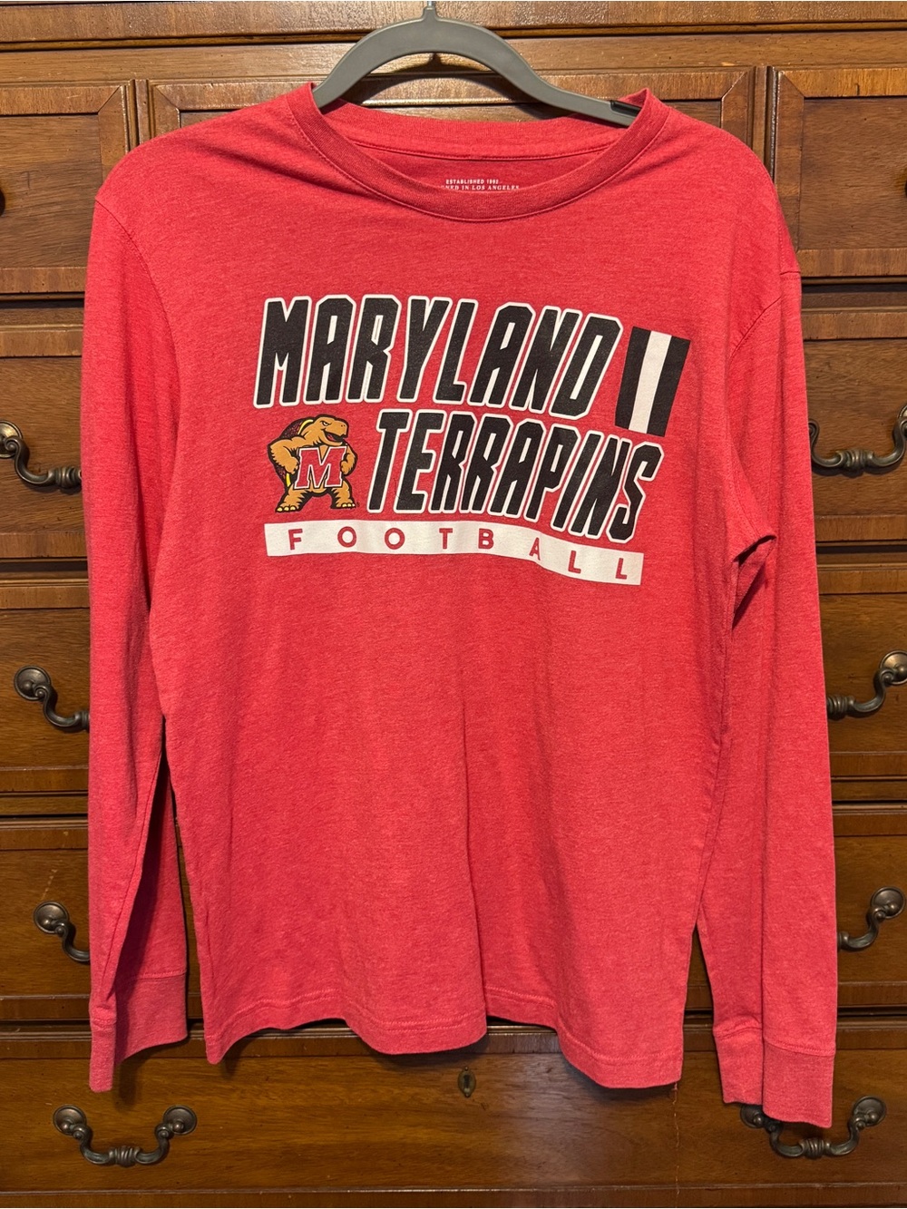 Maryland Terrapins Football Red Long Sleeve Tee M Collegiate Y2K Varsity NCAA